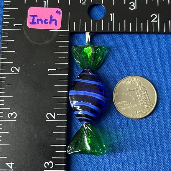 🖤Venetian Murano glass Candy 🍬 Pendant - green blue - Picture 10 of 11
